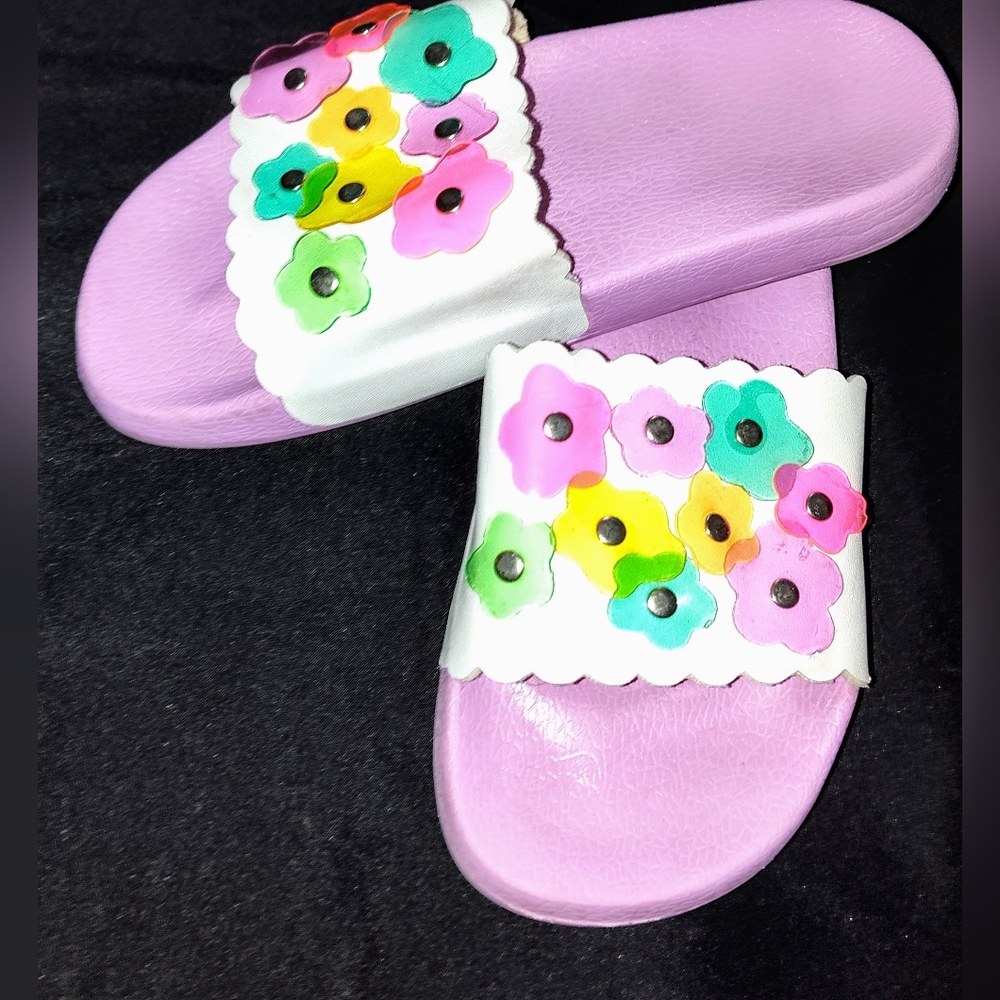 Girl's Multi Color Flower Top Slip On sandal shoes Size 12/13 EUC - Picture 6 of 6
